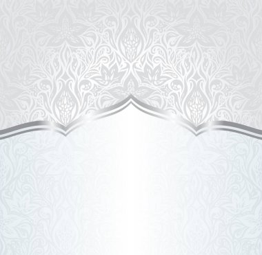 Gümüş parlak çiçek vintage desenli duvar kağıdı arka plan mandala tasarım trendy moda tasarımı ile kopya alanı