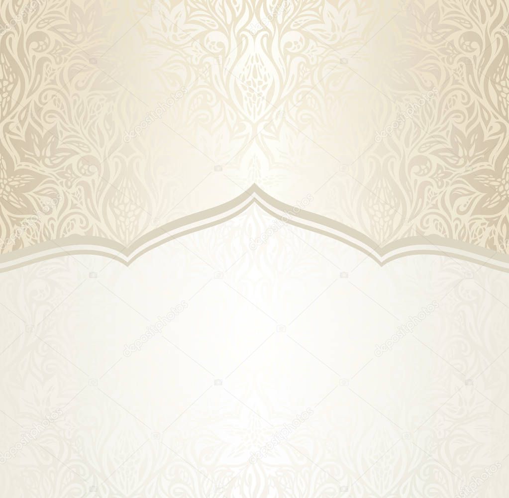 Wedding Floral decorative vintage mandala Background Ecru Bege pale wallpaper pattern design with golden copy space