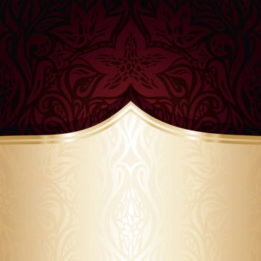 Koyu kırmızı kahverengi çiçek duvar kağıdı vektör tasarım arka plan vintage kıvırcık çiçek