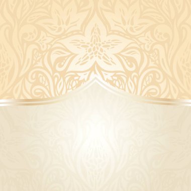 Ekru ve boşluk ile altın çiçek düğün davetiyesi duvar kağıdı tasarımında