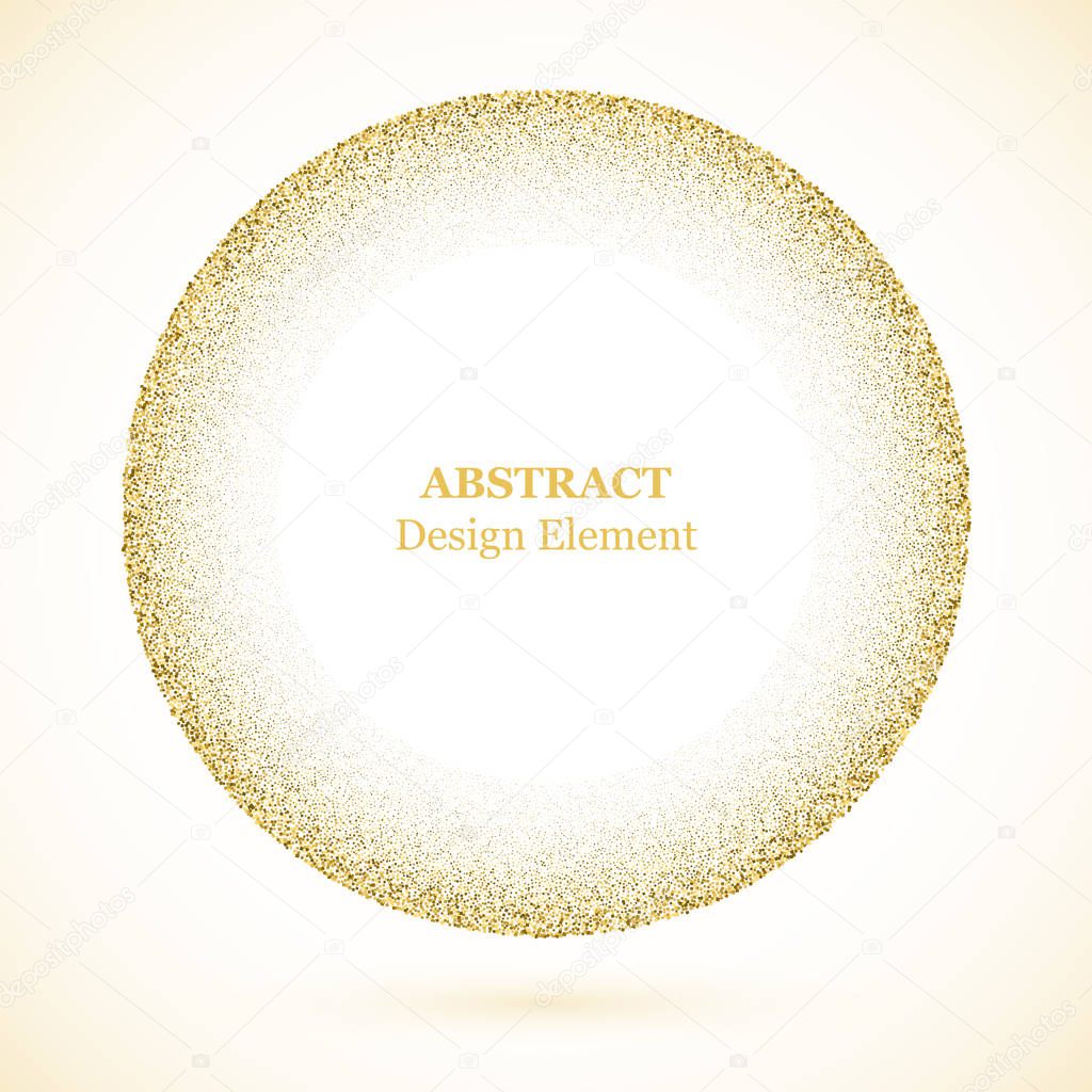 Stippling abstract dotted background for your design. Sparkling effect vector frame. Golden dots pattern isolated on the white background. Vector abstract gold glitter design element.