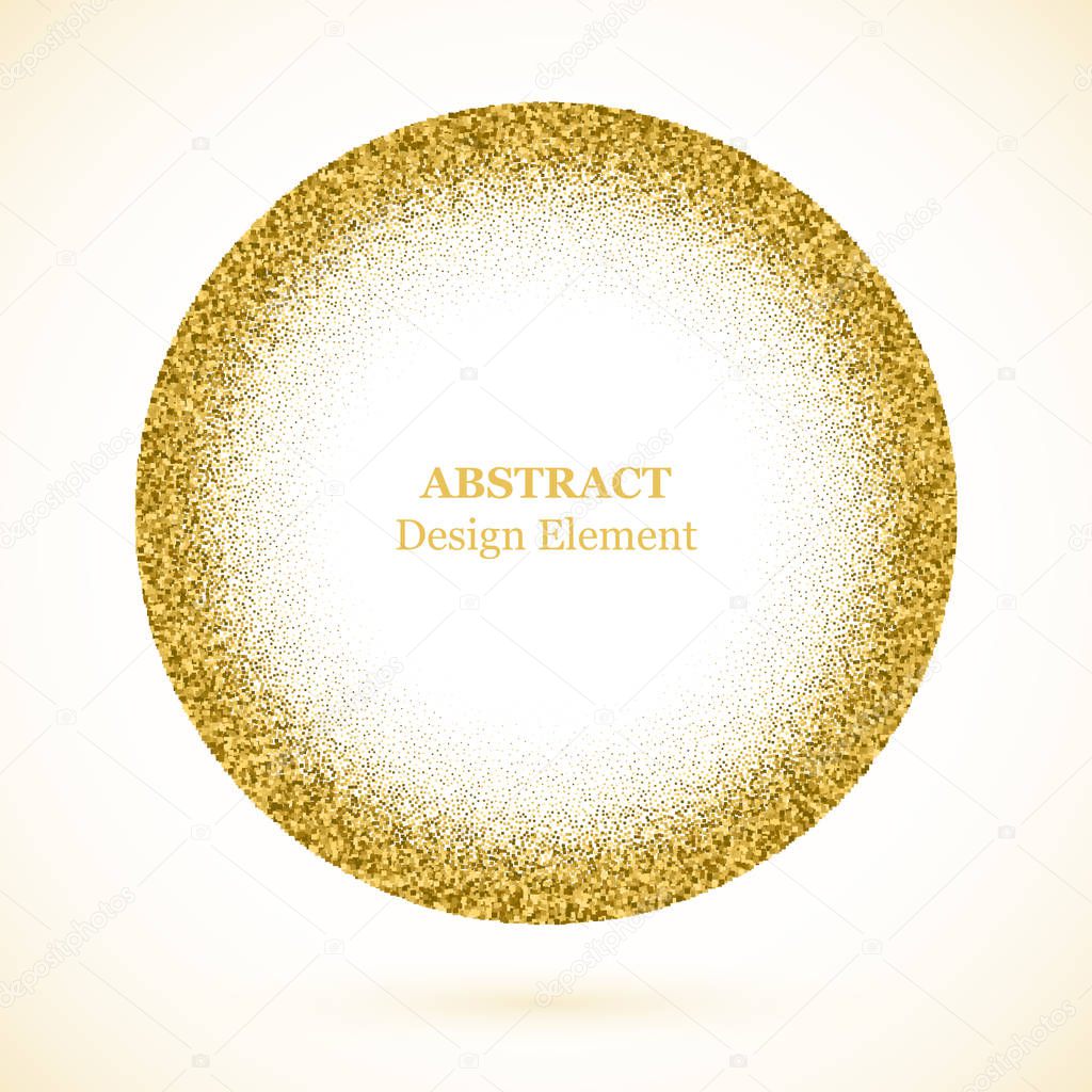 Stippling abstract dotted background for your design. Sparkling effect vector frame. Golden dots pattern isolated on the white background. Vector abstract gold glitter design element.