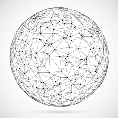 Büyük veri simgesi. Yapay zeka. Küresel ağ kavramı. Üçgen şekiller ile soyut geometrik küresel şekli. Tel kafes noktalı küre.