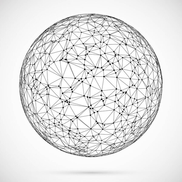 Big data icon. Artificial intelligence. Global network concept. Abstract geometric spherical shape with triangular shapes.Wireframe dotted sphere.