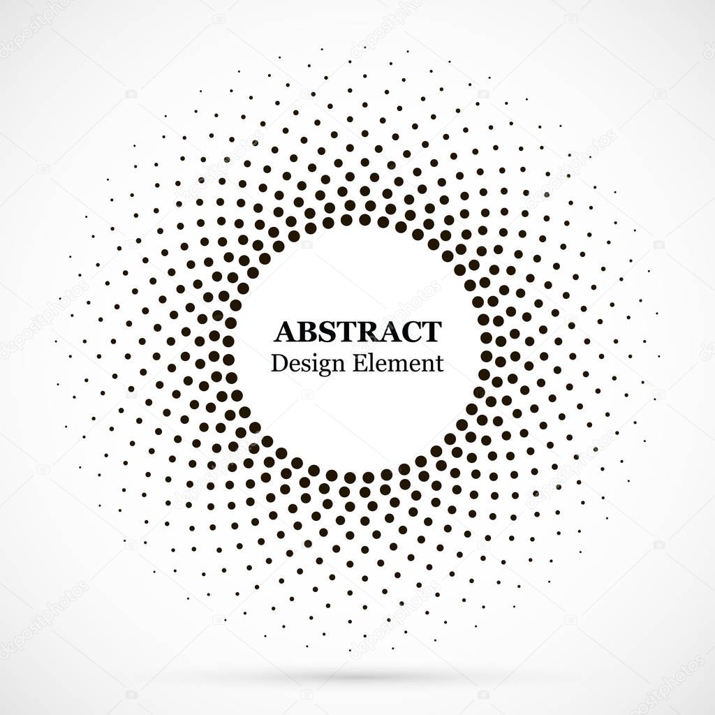 Halftone dotted background circularly distributed. Halftone effect vector pattern. Circle dots isolated on the white background.Border logo icon. Draft emblem for your design.