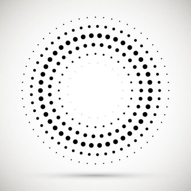Yarı ton noktalı arka planda döngüsel olarak dağıtılır. Tasarım için Halftone efekti vektör deseni. Reklam için beyaz arka planda izole edilen daire noktaları.