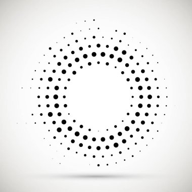 Yarı ton noktalı arka planda döngüsel olarak dağıtılır. Tasarım için Halftone efekti vektör deseni. Reklam için beyaz arka planda izole edilen daire noktaları.