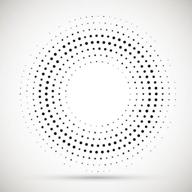 Siyah soyut vektör daire çerçeve yarı ton nokta Logo Amblem tasarım elemanı. Yuvarlatılmış kenarlık simgesi. İzole yarı ton daire noktalar vektör doku.