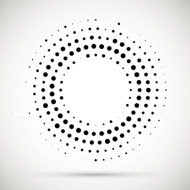 Yarı ton noktalı arka planda döngüsel olarak dağıtılır. Tasarım için Halftone efekti vektör deseni. Reklam için beyaz arka planda izole edilen daire noktaları.