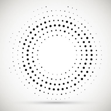 Siyah soyut vektör daire çerçeve yarı ton nokta Logo Amblem tasarım elemanı. Yuvarlatılmış kenarlık simgesi. İzole yarı ton daire noktalar vektör doku.