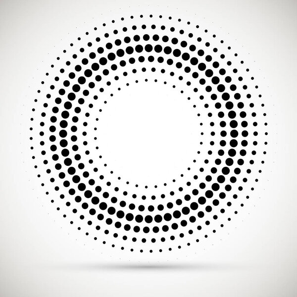 Halftone dotted background circularly distributed. Halftone effect vector pattern.Circle dots isolated on the white background.Border logo icon. Draft emblem for your design.