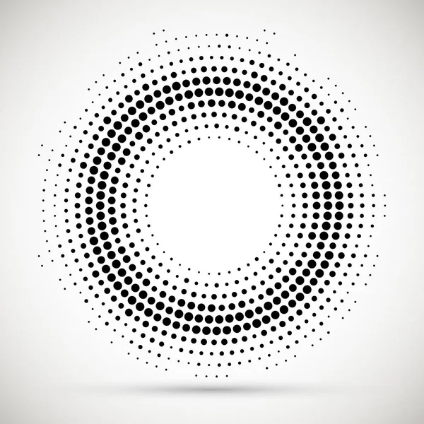 Halftone dotted background circularly distributed. Halftone effect vector pattern.Circle dots isolated on the white background.Border logo icon. Draft emblem for your design. — Stock Vector