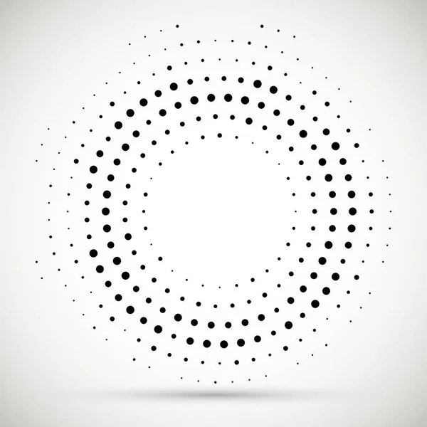 Nero astratto vettore cerchio telaio mezzitoni puntini logo emblema elemento di design. Icona del bordo arrotondato. Isolato semitono cerchio puntini struttura vettoriale . — Vettoriale Stock