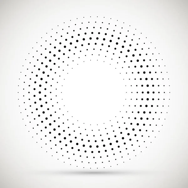 Noir abstrait cadre vectoriel cercle demi-ton points logo emblème élément de conception. Icône frontière arrondie. Cercle demi-teinte isolé points texture vectorielle . — Image vectorielle