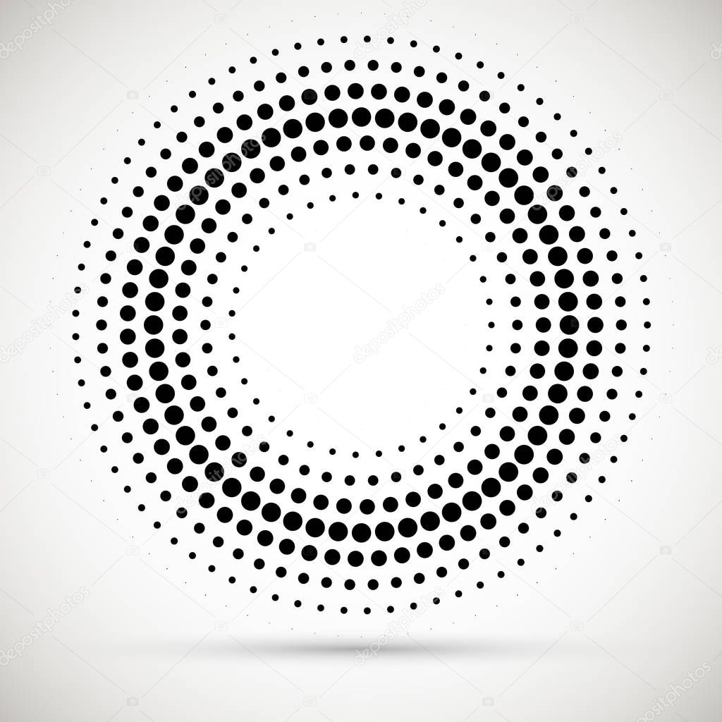 Halftone dotted background circularly distributed. Halftone effect vector pattern.Circle dots isolated on the white background.Border logo icon. Draft emblem for your design.