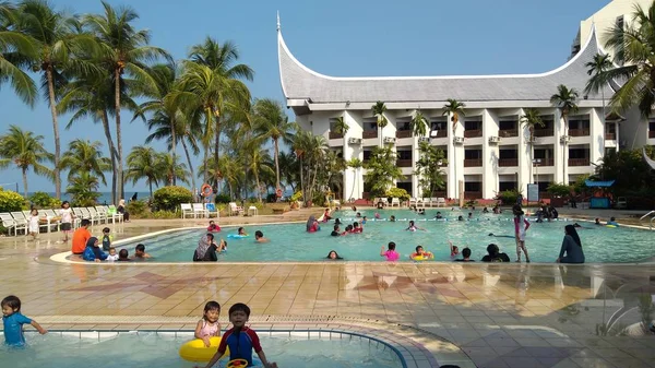 Port Dickson Malajsie Února 2018 Lidé Relaxovat Bavit Bazénu Port — Stock fotografie