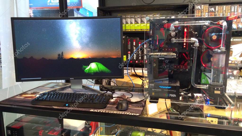 Kuala Lumpur, Malaysia - October 30, 2018 : Various type of technology brand at Lowyat Plaza. Lowyat Plaza is a shopping centre specializing in electronics and IT products.
