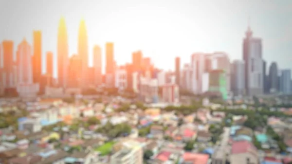 Elmosódott Kép Gyönyörű Kilátással Kuala Lumpur City Skyline Drámai Felhőképződés — Stock Fotó