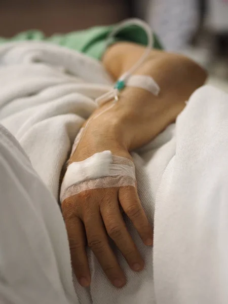 Closeup Hand Patients Sleep Saline Hospital Ward — Stock Photo, Image