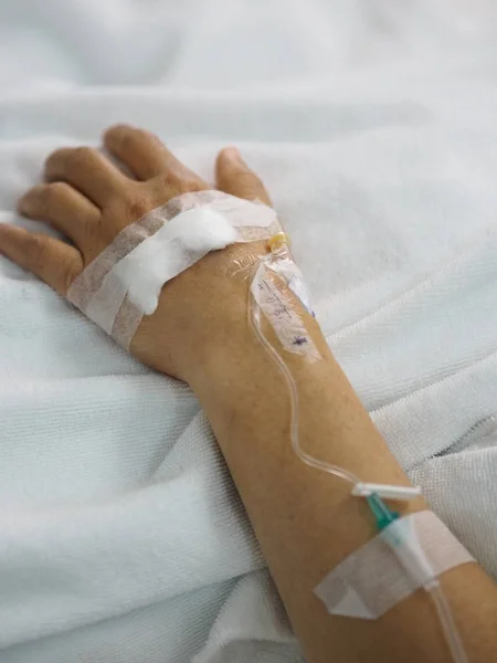 Closeup Hand Patients Sleep Saline Hospital Ward — Stock Photo, Image