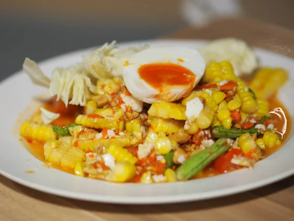 Corn Papaya Salad Corn Salad Salted Egg — Stock Photo, Image