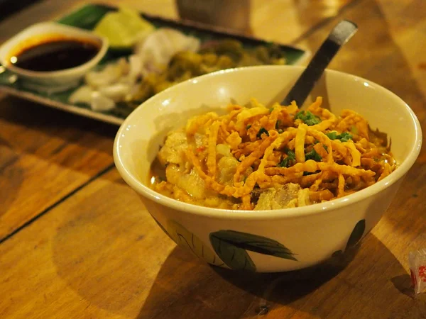 Curried Tészta Leves Thai Étel Enni — Stock Fotó