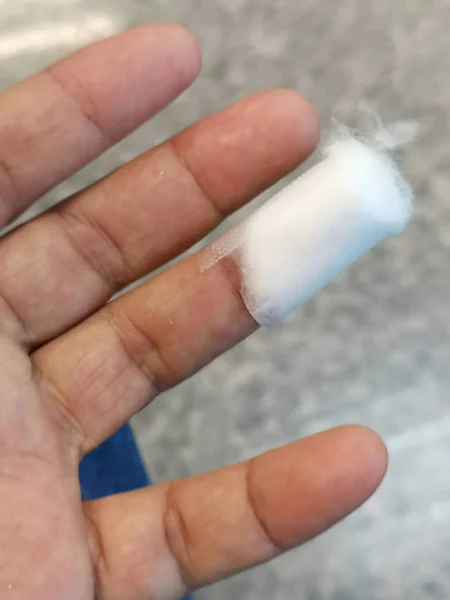 gauze Cut knife wound on the finger
