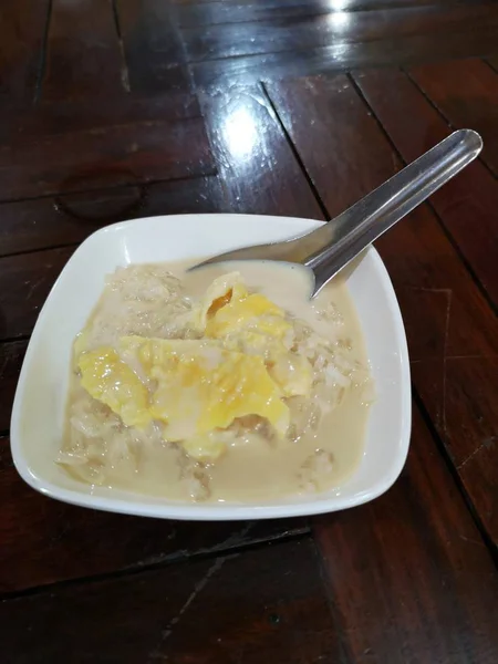 Durian Arroz Pegajoso Con Leche Coco Postre Delicioso —  Fotos de Stock