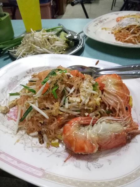 Pad Thai Goong Sod Name Food Gebratene Reisstäbchen Mit Garnelen — Stockfoto