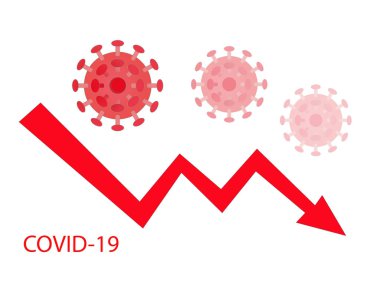 Sembol Coronavirus covid-19 soyut arkaplan içeren kırmızı ok aşağı hareket