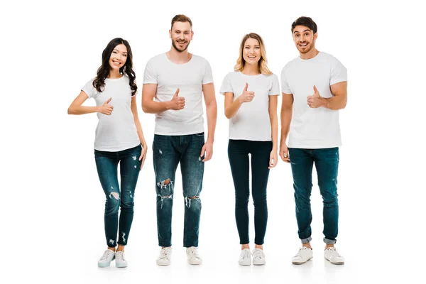 Full Length View Happy Young Men Women Showing Thumbs Smiling — Stock Photo, Image