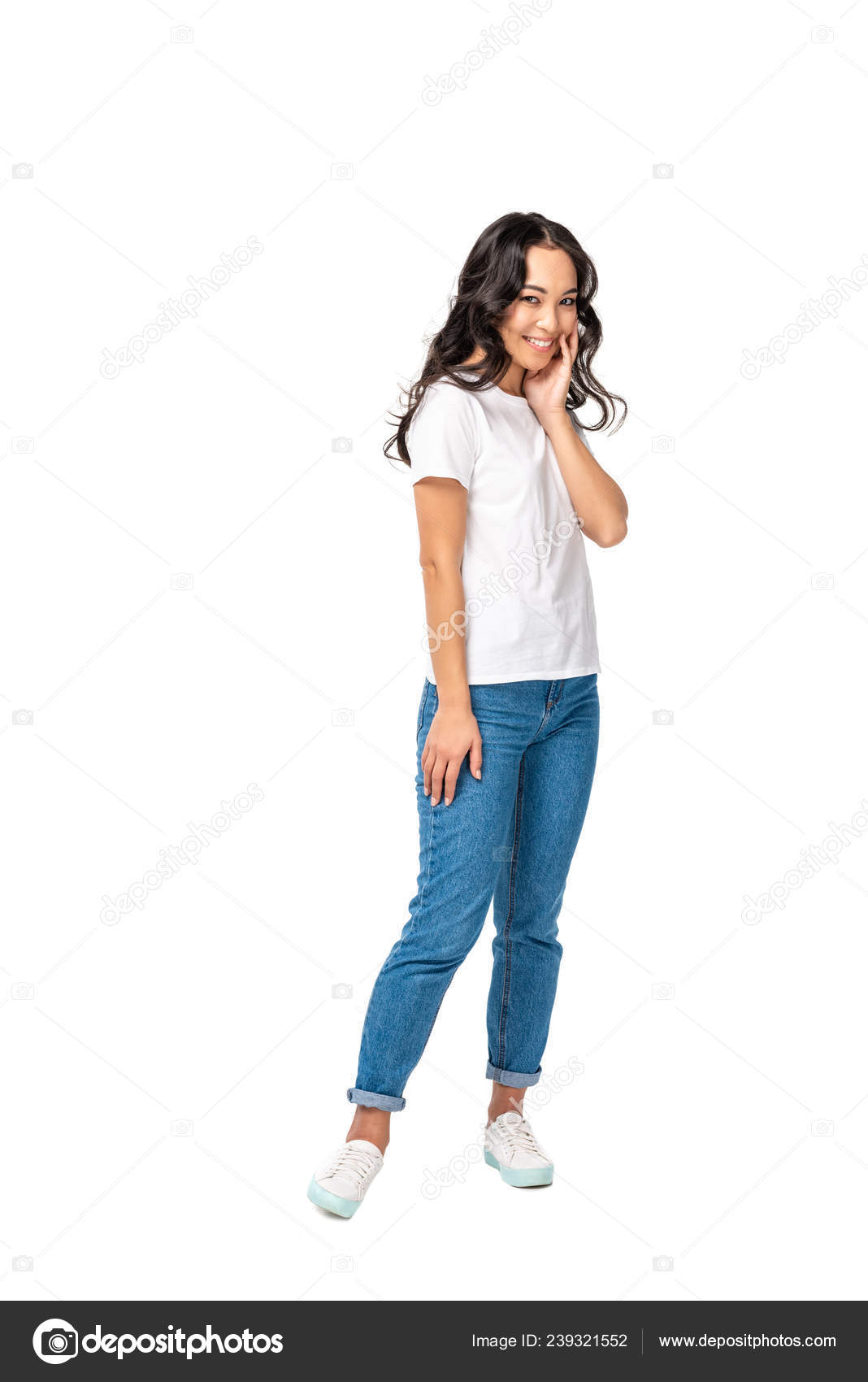 white t shirt and jeans female