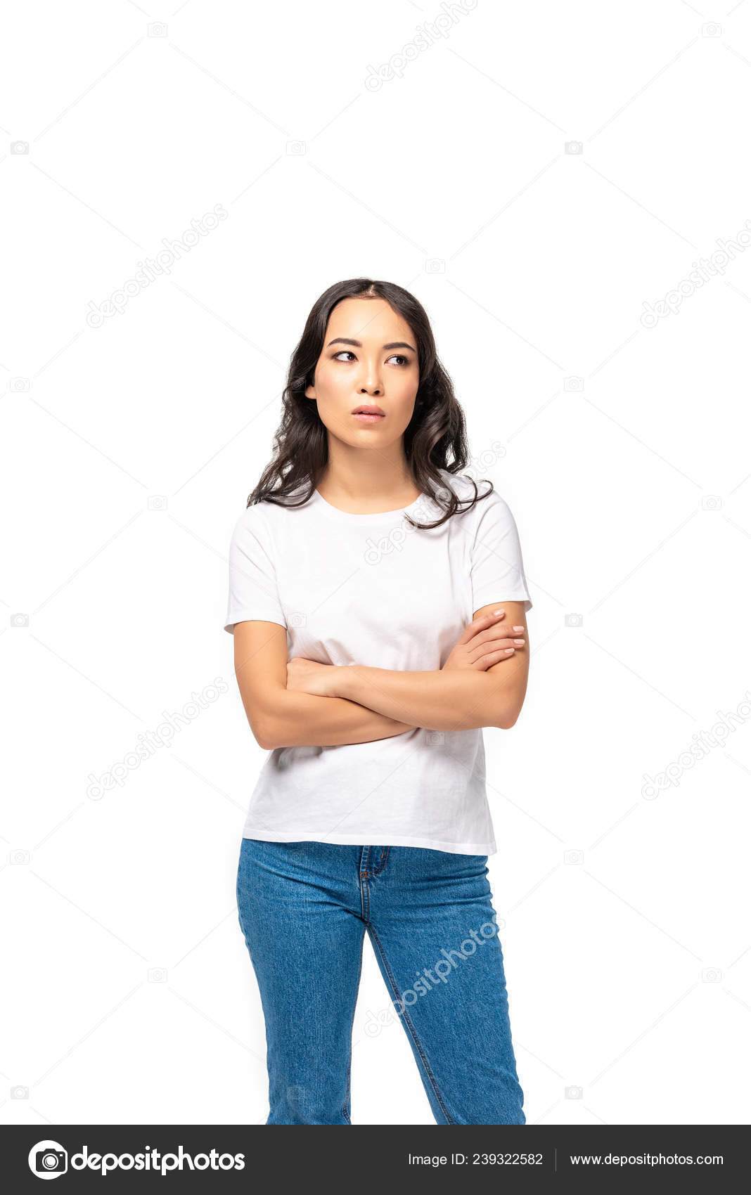 Thoughtful Asian Woman White Shirt Blue Jeans Standing Crossed Arms Stock Photo By C Haydmitriy Thoughtful Asian Woman White Shirt Blue Jeans Standing Crossed Arms Stock Photo By C Haydmitriy