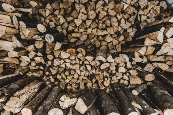 Top View Brown Stacked Cut Firewood — Stock Photo, Image