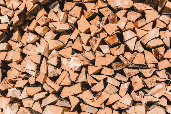 Pile Brown Cut Textured Firewood Sunny Day — Stock Photo, Image