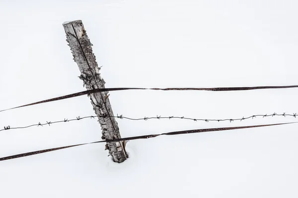 fence with wooden stick on clear white snow