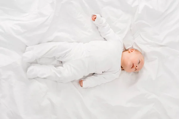 Top View Infant Baby Lying White Sheet — Stock Photo, Image