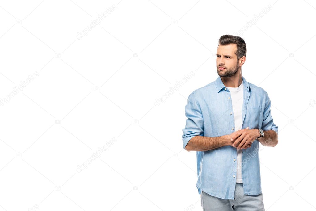 serious man looking away Isolated On White wih copy space