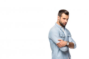 çapraz kolları ile emin adam Kopya alanı ile Beyaz Izole