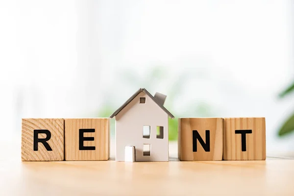 House Model Wooden Cubes Rent Lettering Table — Stock Photo, Image