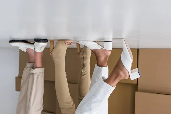 Cropped View African American Girl Women Standing Boxes White — Stock Photo, Image