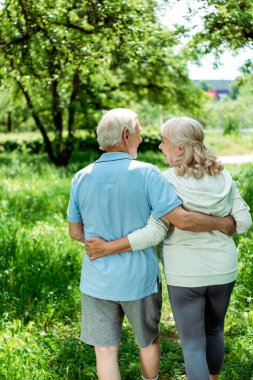 yeşil parkta mutlu üst düzey eşi sarılma neşeli emekli 