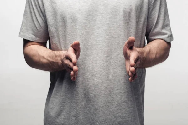 Partial View Man Showing Size Gesture Isolated Grey Human Emotion — Stock Photo, Image