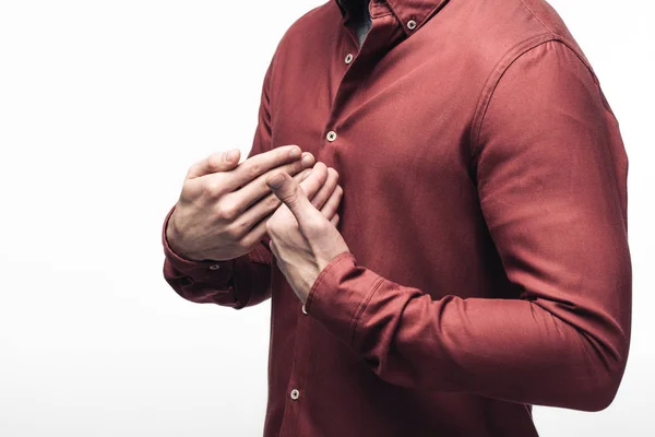 Visão Recortada Homem Gestando Com Mãos Usar Linguagem Corporal Isolada — Fotografia de Stock