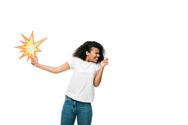 Frisé Afro Américain Femme Avec Les Yeux Fermés Tenant Bulle — Photo