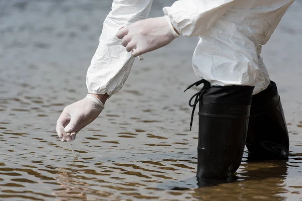 Partial View Water Inspector Latex Gloves Test Tube Taking Water — Stock Photo, Image