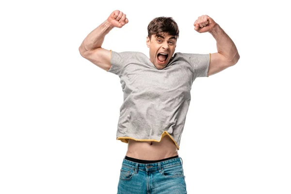Excited Young Man Showing Winner Gesture While Looking Camera Isolated — Stock Photo, Image