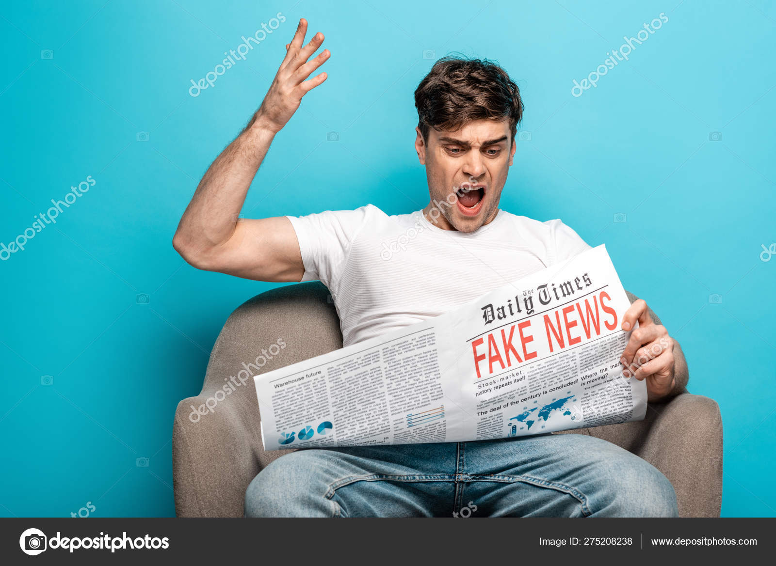 Angry Man Gesturing While Sitting Armchair Reading Newspaper Fake News Stock Photo By C Haydmitriy Angry Man Gesturing While Sitting Armchair Reading Newspaper Fake News Stock Photo By C Haydmitriy