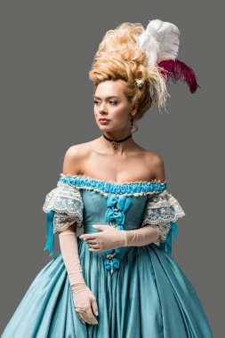 gri izole duran tüyleri ile peruk güzel viktorya kadın 