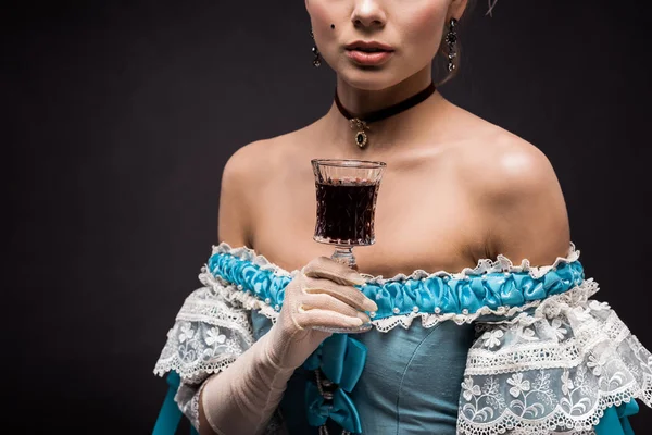 Cropped View Victorian Woman Holding Wine Glass Black — Stock Photo, Image